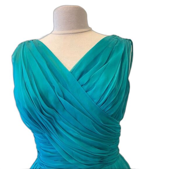 Vintage60s Prom dress Poie de Soie Biltmore Hotel Couture Santa Barbara Aqua M - Picture 5 of 13